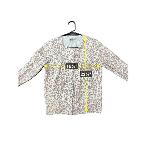 Chaus Leopard Print Button Front Cardigan Sweater Beige Small Angora Rabbit Hair - Picture 7 of 10
